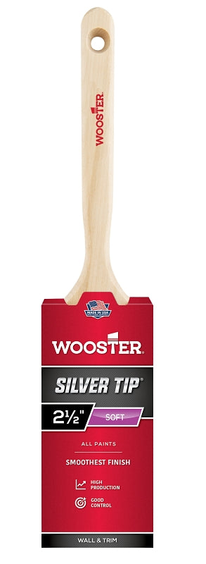 WOOSTER BRUSH Wooster 5220-2-1/2 Paint Brush, Silver/White, Birchwood Handle, 2-1/2 in W, 2-15/16 in L Bristle, Polyester Bristle PAINT WOOSTER BRUSH