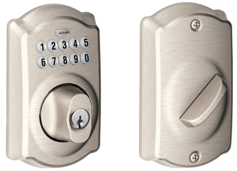 SCHLAGE LOCK Schlage BE365 V CAM 619 Electronic Deadbolt, Satin Nickel, Residential, 1 Grade, Metal, Turn Piece Interior Handle, Yes HARDWARE & FARM SUPPLIES SCHLAGE LOCK