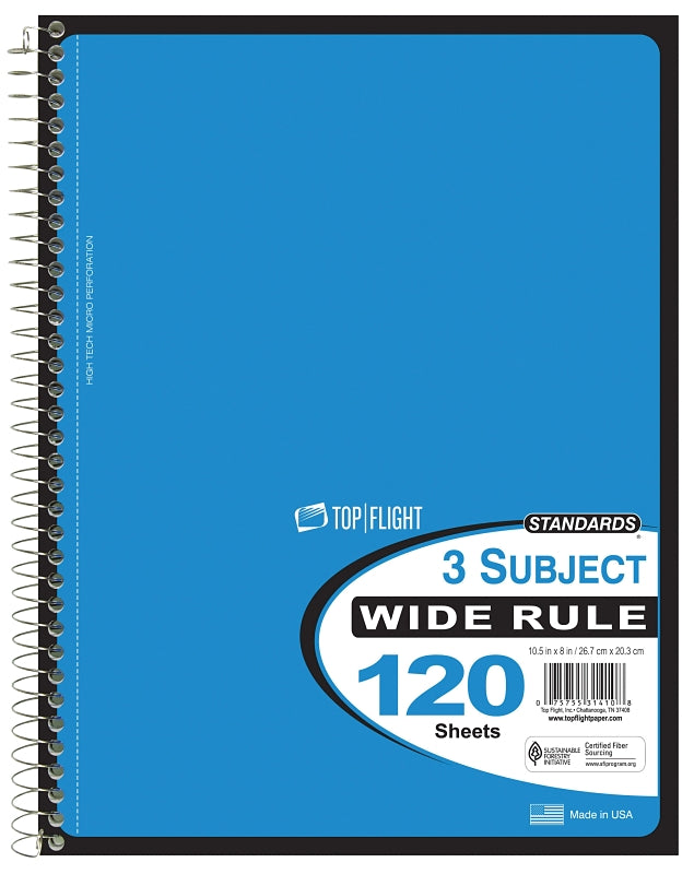 TOP FLIGHT Top Flight WB120DPF Series 4511880 Wide Rule Notebook, Micro-Perforated Sheet, 120-Sheet, Wirebound Binding