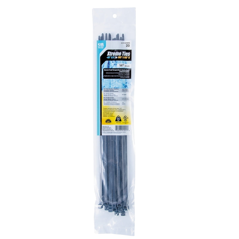 GB Gardner Bender Xtreme 45-314UVBFZ Cable Tie, Nylon, Black, 14 in L, 20/PK ELECTRICAL GB