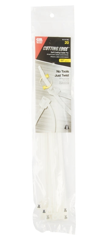 GB Gardner Bender 45-311SC Cable Tie, 3 in Max Bundle Dia, Double-Lock Locking, 6/6 Nylon, Natural, 11 in L, 20/PK ELECTRICAL GB