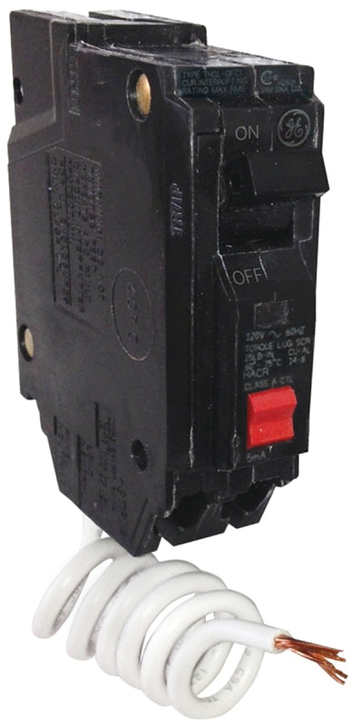 GE GE THQL1115GFTP Feeder Circuit Breaker, Thermal Magnetic, 15 A, 1-Pole, 120 V, Non-Interchangeable Trip, Plug