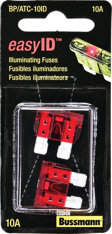 BUSSMANN Bussmann BP/ATC-10ID Automotive Fuse, 1 kA Interrupt, Blade Fuse, 32 VDC, 3/4 in L, Red AUTOMOTIVE BUSSMANN