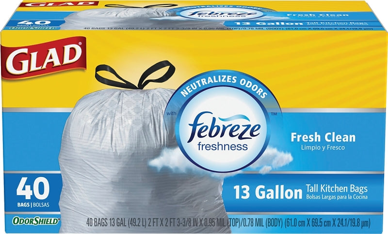 GLAD Glad OdorShield 78361 Trash Bag, 13 gal, White