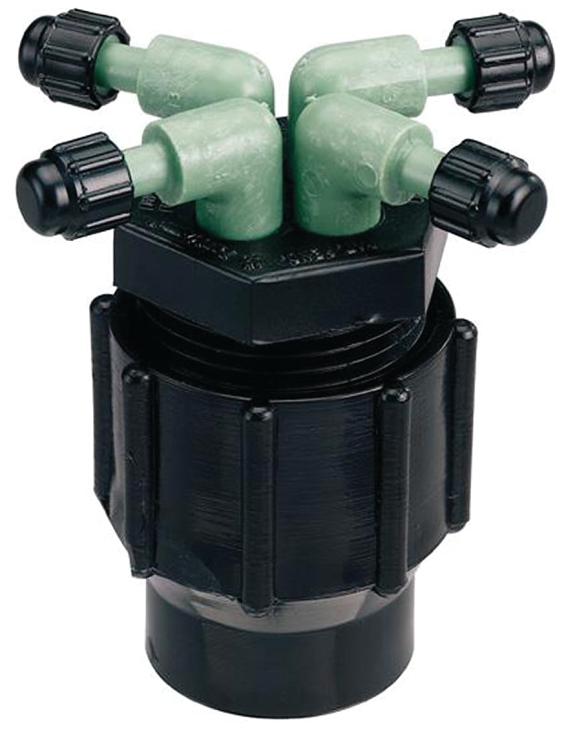 ORBIT IRRIGATION PRODUCTS Orbit 67025 Manifold, 1/2 x 1/4 in Connection, Thread x Barb, 1/4 in Tubing, Plastic, Black LAWN & GARDEN ORBIT IRRIGATION PRODUCTS