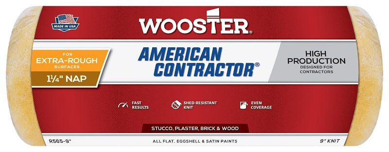 WOOSTER BRUSH Wooster R565-9 Roller Cover, 1-1/4 in Thick Nap, 9 in L, Knit Fabric Cover