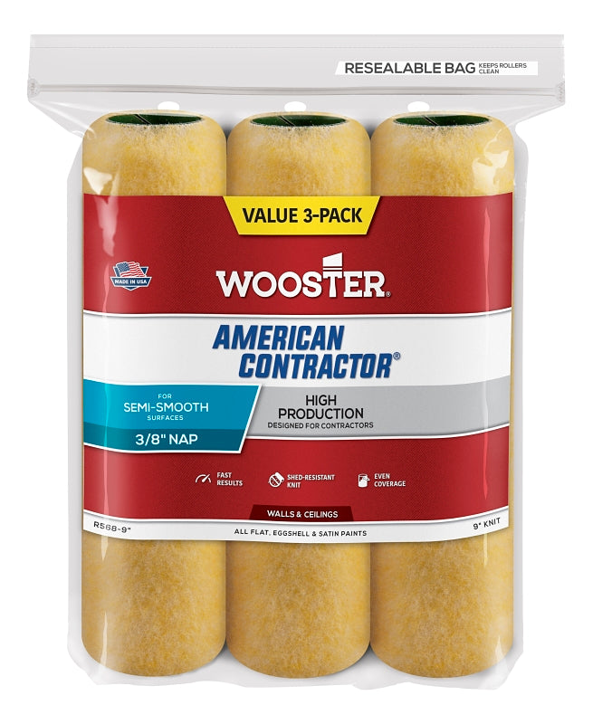 WOOSTER BRUSH Wooster R568-9 Roller Cover, 3/8 in Thick Nap, 9 in L, Fabric Cover PAINT WOOSTER BRUSH