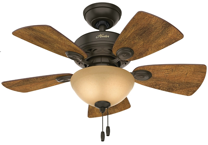 HUNTER Hunter Watson Series 52090 Ceiling Fan, 5-Blade, Walnut Blade, 34 in Sweep, MDF Blade, 3-Speed, With Lights: Yes