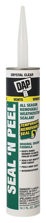 DAP DAP Seal-N-Peel 18351 Weatherstrip Sealant, Clear, 40 to 100 deg F, 10.1 oz Cartridge