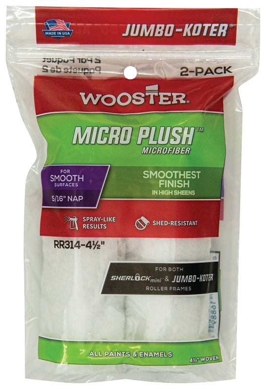WOOSTER BRUSH Wooster RR314-4 1/2 Roller Cover, 5/16 in Thick Nap, 4-1/2 in L, Microfiber Cloth Cover, White