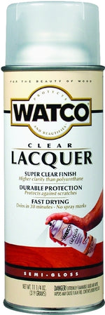 WATCO Watco 63181 Lacquer Spray Paint, Semi-Gloss, Liquid, Clear, 11.25 oz, Aerosol Can