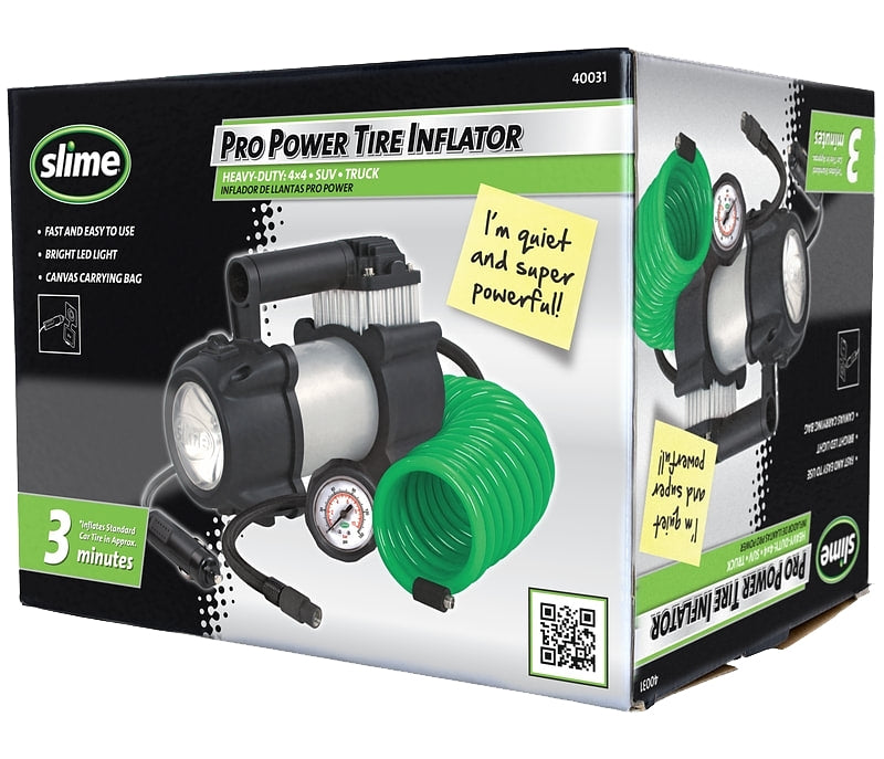 SLIME Slime Pro Power 40031 Tire Inflator, 12 V, 0 to 150 psi Pressure, Dial Gauge