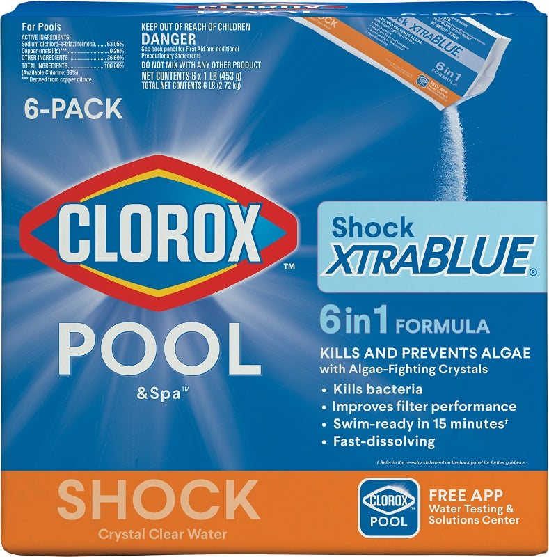 CLOROX Clorox POOL & Spa Shock XtraBlue 36006CLX Pool Chemical, 1 lb Bottle, Chlorine