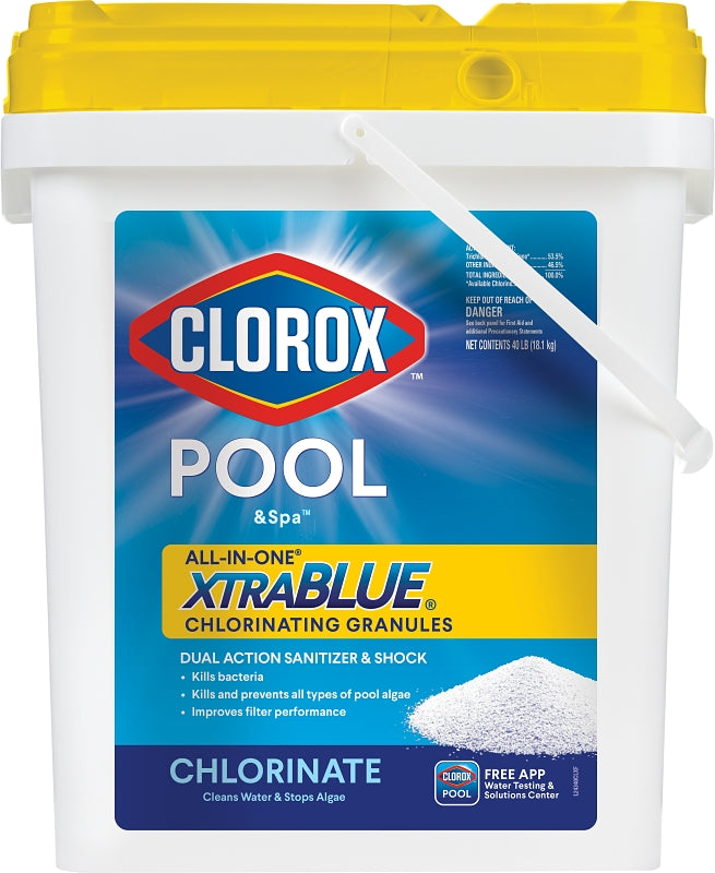 CLOROX Clorox Pool & Spa All-in-One XtraBlue 24340CLX Chlorinating Granule, 40 lb, Solid, Slight Chlorine, White