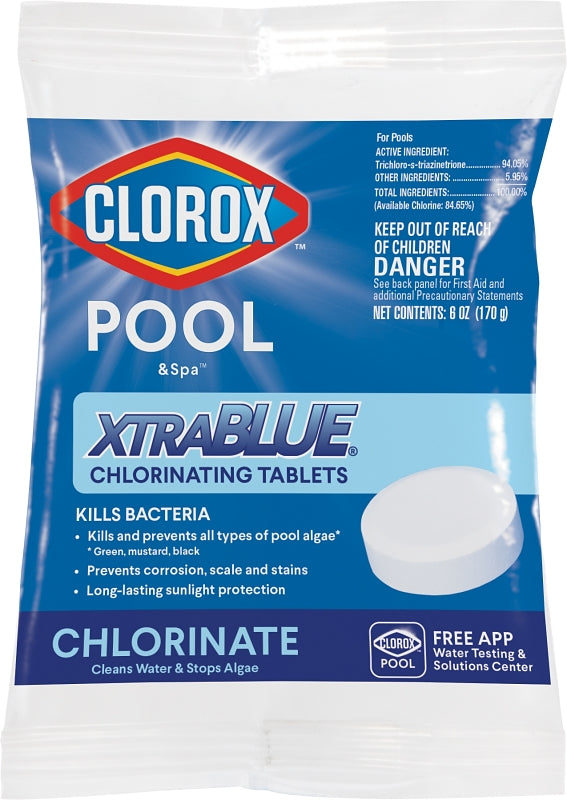 CLOROX Clorox Pool & Spa XtraBlue 24201CLX Chlorinating Tablet, Solid, Chlorine, 8 oz