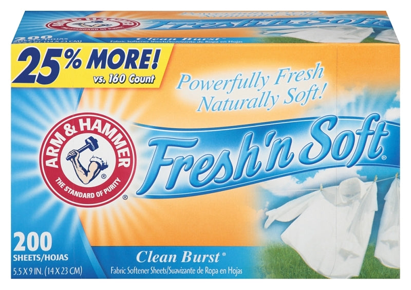 ARM & HAMMER Arm & Hammer Fresh'n Soft 14997 Dryer Sheet, Clean Burst