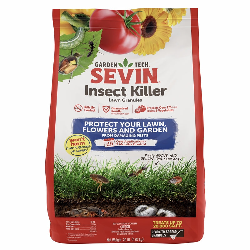SEVIN Sevin 100547216 Insect Killer, Solid, Fruit, Lawns, Vegetable Gardens, 20 lb Bag