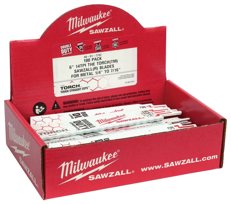 MILWAUKEE Milwaukee 48-01-7784 Reciprocating Saw Blade, Applicable Materials: Ferrous/Non-Ferrous Metal, 1 in W, 6 in L, 18 TPI