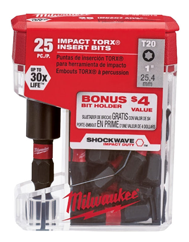MILWAUKEE Milwaukee SHOCKWAVE 48-32-5013 Insert Bit, T20 Drive, Torx Drive, 1/4 in Shank, Hex Shank, 1 in L, Steel HARDWARE & FARM SUPPLIES MILWAUKEE