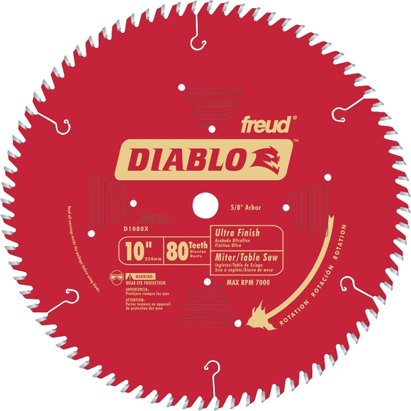 DIABLO Diablo D1080X Circular Saw Blade, 10 in Dia, 5/8 in Arbor, 80-Teeth, Carbide Cutting Edge, Super Thin Kerf Teeth TOOLS DIABLO