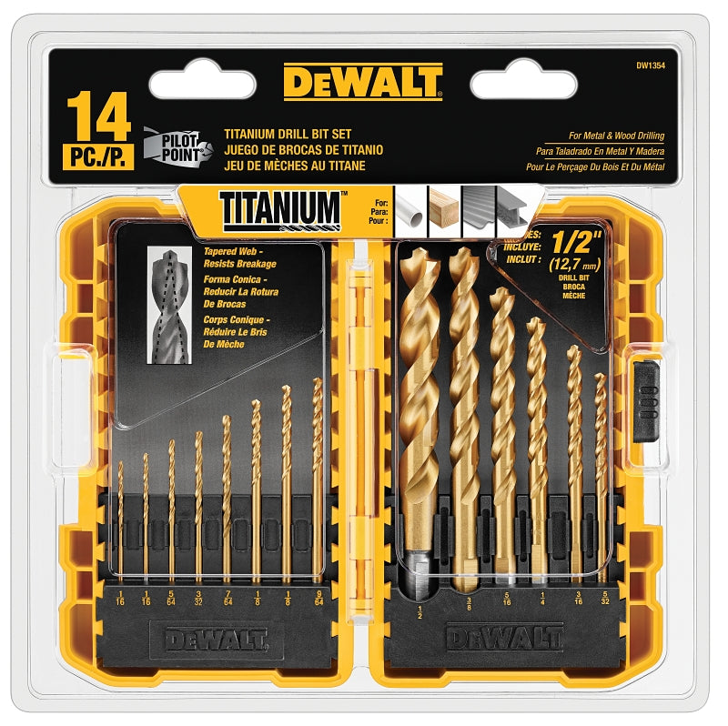 DEWALT DEWALT IMPACT READY DW1354 Drill Bit Set with ToughCase+ System, 14-Piece, HSS, Titanium