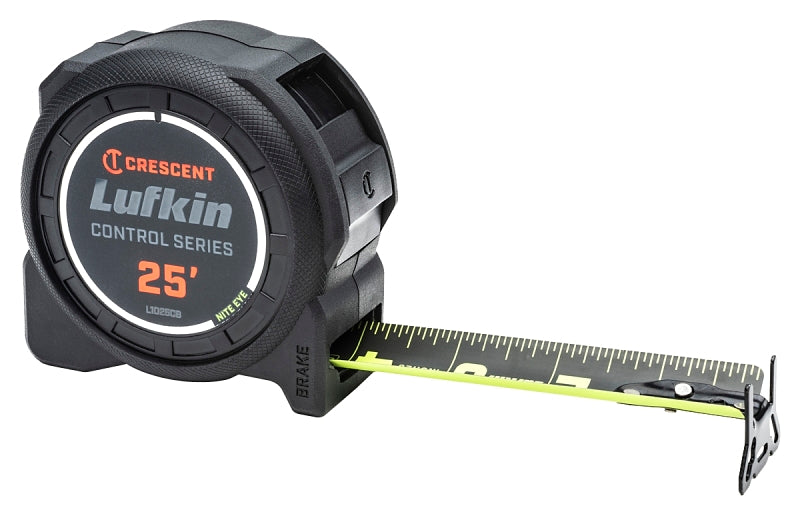 LUFKIN Crescent Lufkin L1205CB Tape Measure, 25 ft L Blade, 1-3/16 in W Blade, Steel Blade, Rubber Case