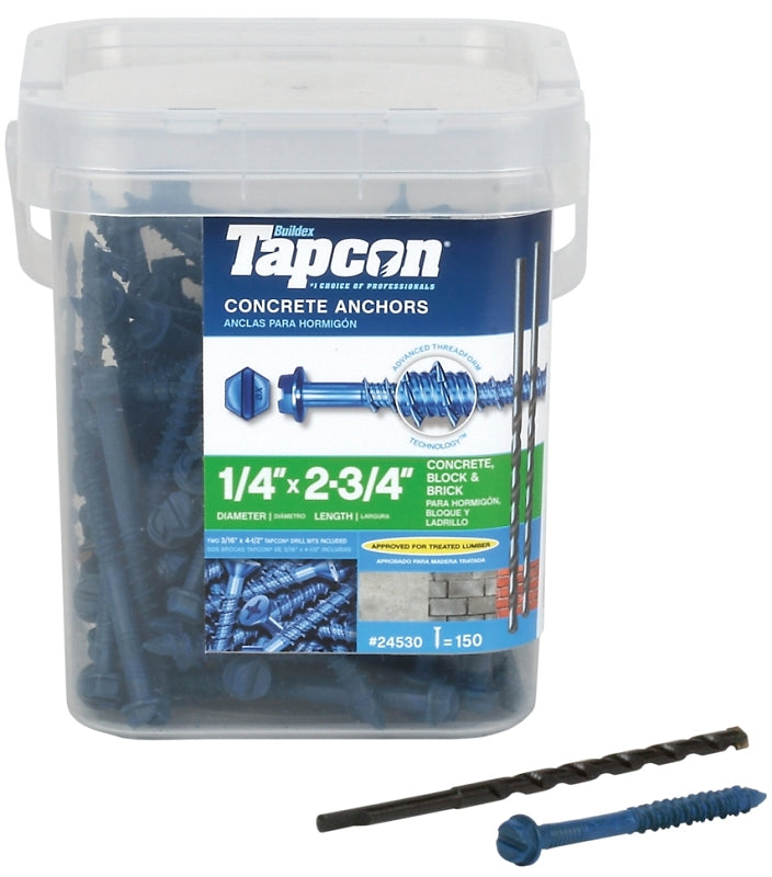 TAPCON Tapcon 24530 Screw Anchor, 2-3/4 in L, Hex Drive, Steel, Climaseal HARDWARE & FARM SUPPLIES TAPCON