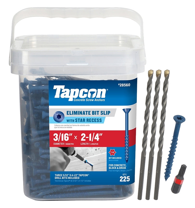TAPCON Tapcon 28560 Concrete Screw Anchor, T25 Screw, 3/16 in Dia, 2-1/4 in L, Steel, Climaseal, 225/PK HARDWARE & FARM SUPPLIES TAPCON