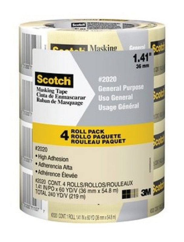 SCOTCH Scotch 2020-36ECP Masking Tape, 60 yd L, 1.4 in W, 0.13 mm Thick, Crepe Paper Backing, Tan PAINT SCOTCH