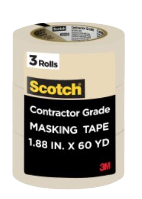 SCOTCH Scotch 2020-48ECP Masking Tape, 60 yd L, 1.89 in W, 0.13 mm Thick, Crepe Paper/Rubber Backing, Tan