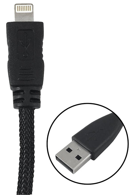 ZENITH Zenith PM1003U8BB Lightning Cable, 8-Pin, USB A, Black, 3 ft L ELECTRICAL ZENITH