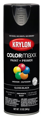 KRYLON Krylon K05505007 Enamel Spray Paint, 12 oz Can, 25 sq-ft Coverage Area, Solvent Base, Gloss, Black