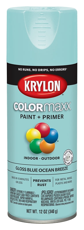 KRYLON Krylon K05506007 Enamel Spray Paint, 12 oz Can, 25 sq-ft Coverage Area, Solvent Base, Gloss, Blue Ocean Breeze