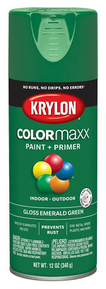 KRYLON Krylon K05517007 Enamel Spray Paint, 12 oz Can, 25 sq-ft Coverage Area, Solvent Base, Gloss, Emerald Green