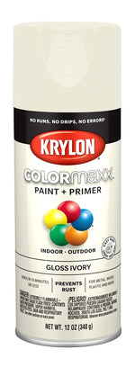 KRYLON Krylon K05524007 Enamel Spray Paint, 12 oz Can, 25 sq-ft Coverage Area, Solvent Base, Gloss, Ivory