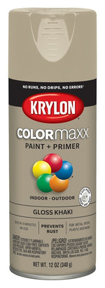 KRYLON Krylon K05526007 Enamel Spray Paint, 12 oz Can, 25 sq-ft Coverage Area, Solvent Base, Gloss, Khaki