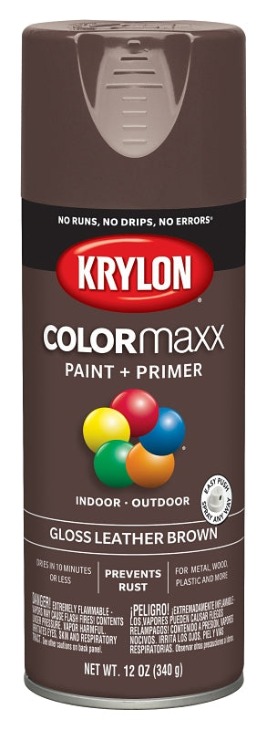 KRYLON Krylon K05527007 Enamel Spray Paint, 12 oz Can, 25 sq-ft Coverage Area, Solvent Base, Gloss, Leather Brown