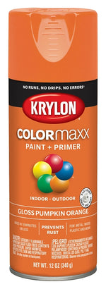 KRYLON Krylon K05532007 Enamel Spray Paint, 12 oz Can, 25 sq-ft Coverage Area, Solvent Base, Gloss, Pumpkin Orange