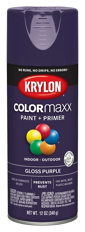 KRYLON Krylon K05533007 Enamel Spray Paint, 12 oz Can, 25 sq-ft Coverage Area, Solvent Base, Gloss, Purple