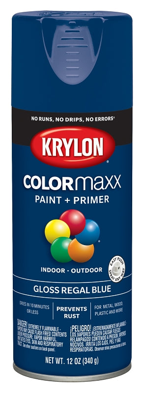 KRYLON Krylon K05535007 Enamel Spray Paint, 12 oz Can, 25 sq-ft Coverage Area, Solvent Base, Gloss, Regal Blue PAINT KRYLON