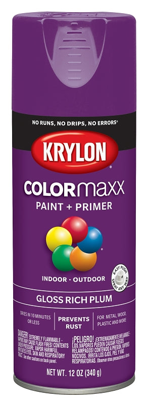 KRYLON Krylon COLORmaxx��� K05536007 Enamel Spray Paint, Gloss, Plum, 12 oz Can