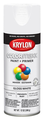 KRYLON Krylon K05545007 Enamel Spray Paint, 12 oz Can, 25 sq-ft Coverage Area, Solvent Base, Gloss, White