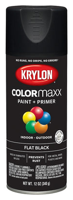 KRYLON Krylon K05546007 Enamel Spray Paint, 12 oz Can, 25 sq-ft Coverage Area, Solvent Base, Flat, Black