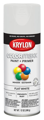 KRYLON Krylon K05548007 Enamel Spray Paint, 12 oz Can, 25 sq-ft Coverage Area, Solvent Base, Flat, White