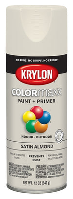 KRYLON Krylon K05554007 Enamel Spray Paint, 12 oz Can, 25 sq-ft Coverage Area, Acrylic Base, Satin, Almond