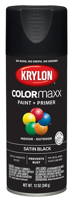 KRYLON Krylon K05557007 Enamel Spray Paint, 12 oz Can, 25 sq-ft Coverage Area, Acrylic Base, Satin, Black