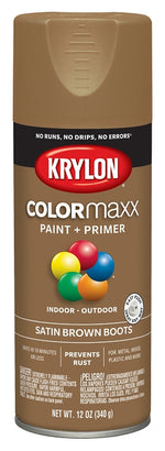 KRYLON Krylon K05559007 Enamel Spray Paint, 12 oz Can, 25 sq-ft Coverage Area, Acrylic Base, Satin, Brown Boots