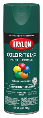 KRYLON Krylon K05563007 Enamel Spray Paint, 12 oz Can, 25 sq-ft Coverage Area, Acrylic Base, Satin, Hunter Green