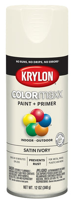 KRYLON Krylon K05567007 Enamel Spray Paint, 12 oz Can, 25 sq-ft Coverage Area, Acrylic Base, Satin, Ivory