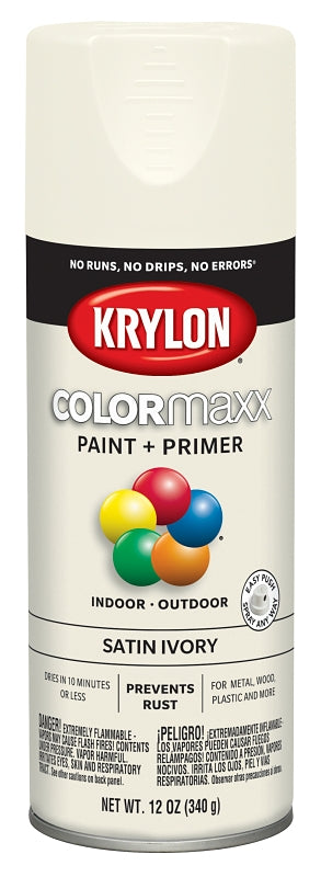 KRYLON Krylon K05567007 Enamel Spray Paint, 12 oz Can, 25 sq-ft Coverage Area, Acrylic Base, Satin, Ivory